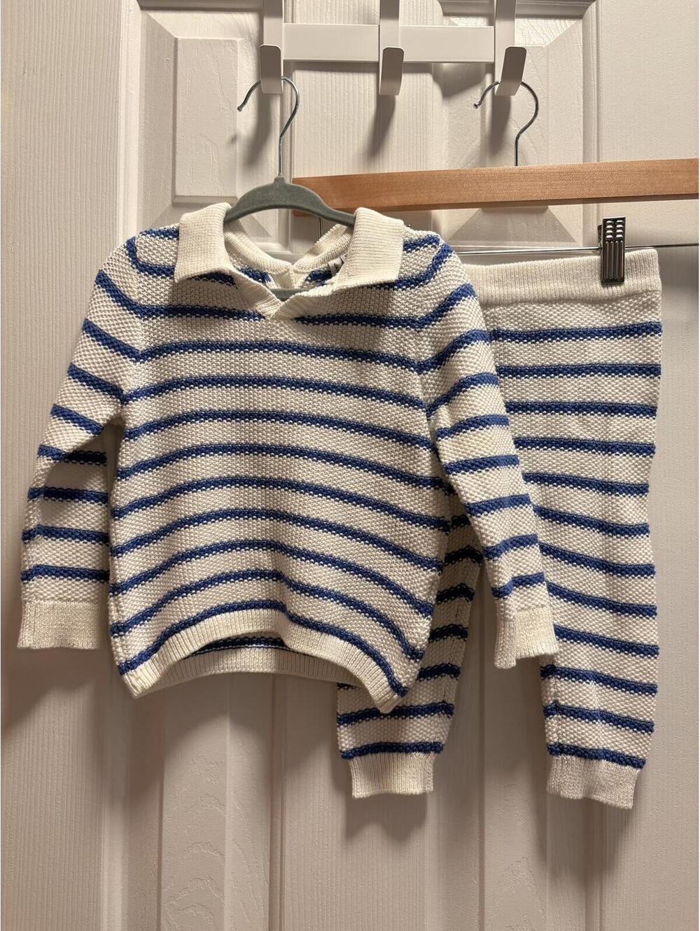 Janie and Jack NWT Blue White Stripe Knit Sweater and Pant 2pc Set Baby 12-18 Mo